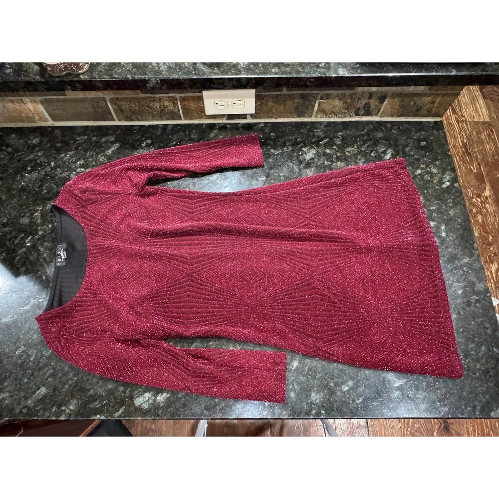 Trixxi Burgundy Red Metallic Glitter Long Sleeve Mini Dress XS Holiday Party